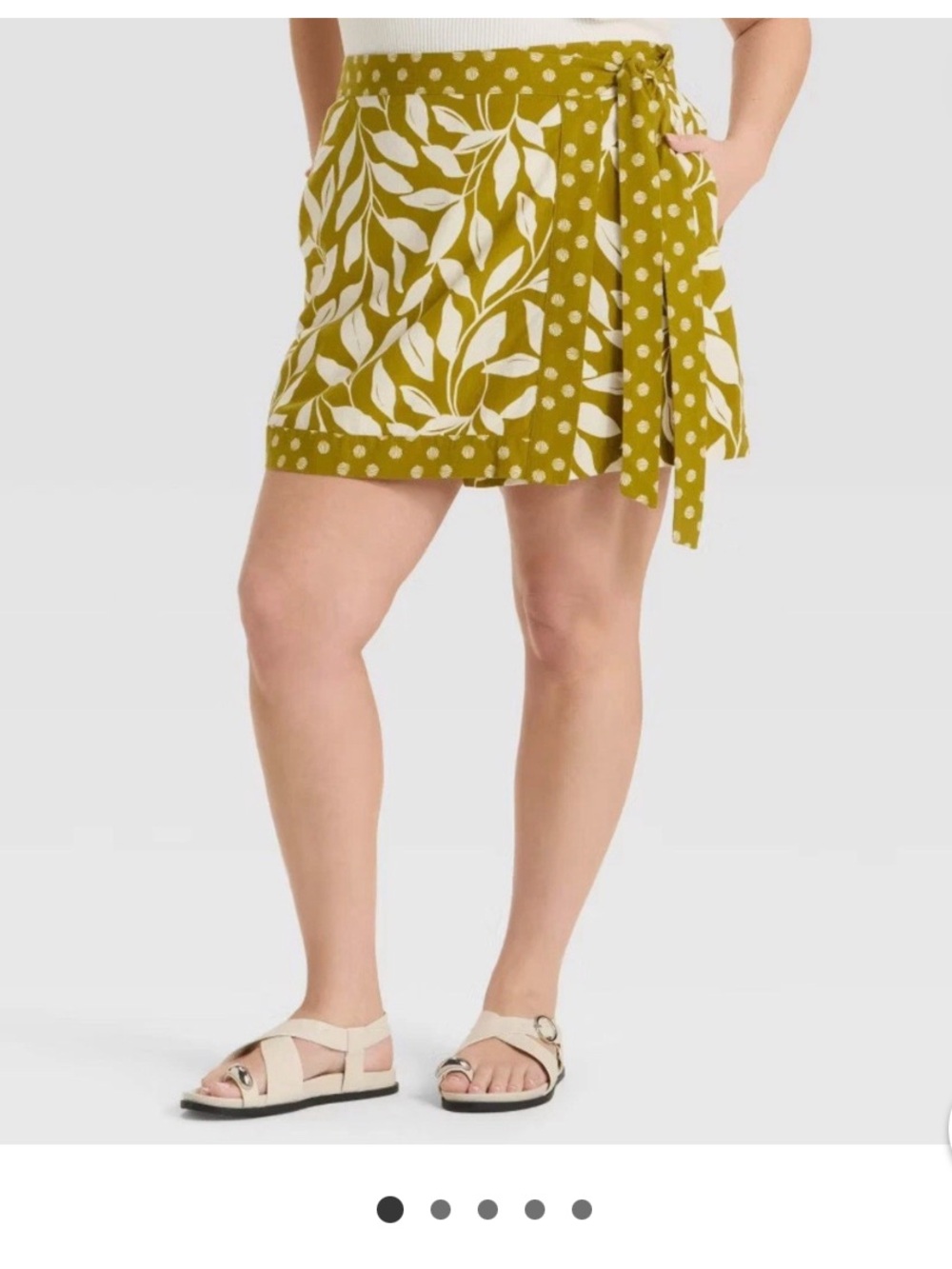 Ava & Viv Green Leaf-Print Wrap Skort with Seashell Trim